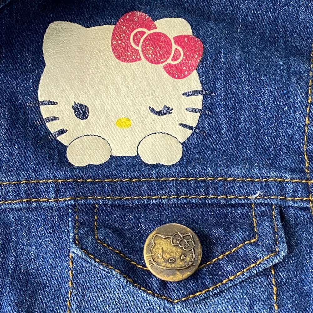 Sanrio Hello Kitty Denim Jacket Girls XS 4/5 Toddler Cartoon Camp 76 Cute Kids - Picture 2 of 13
